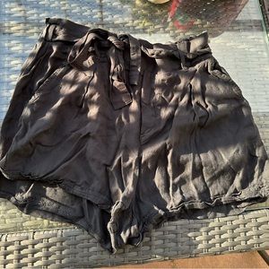 Black high waisted shorts with tie detail